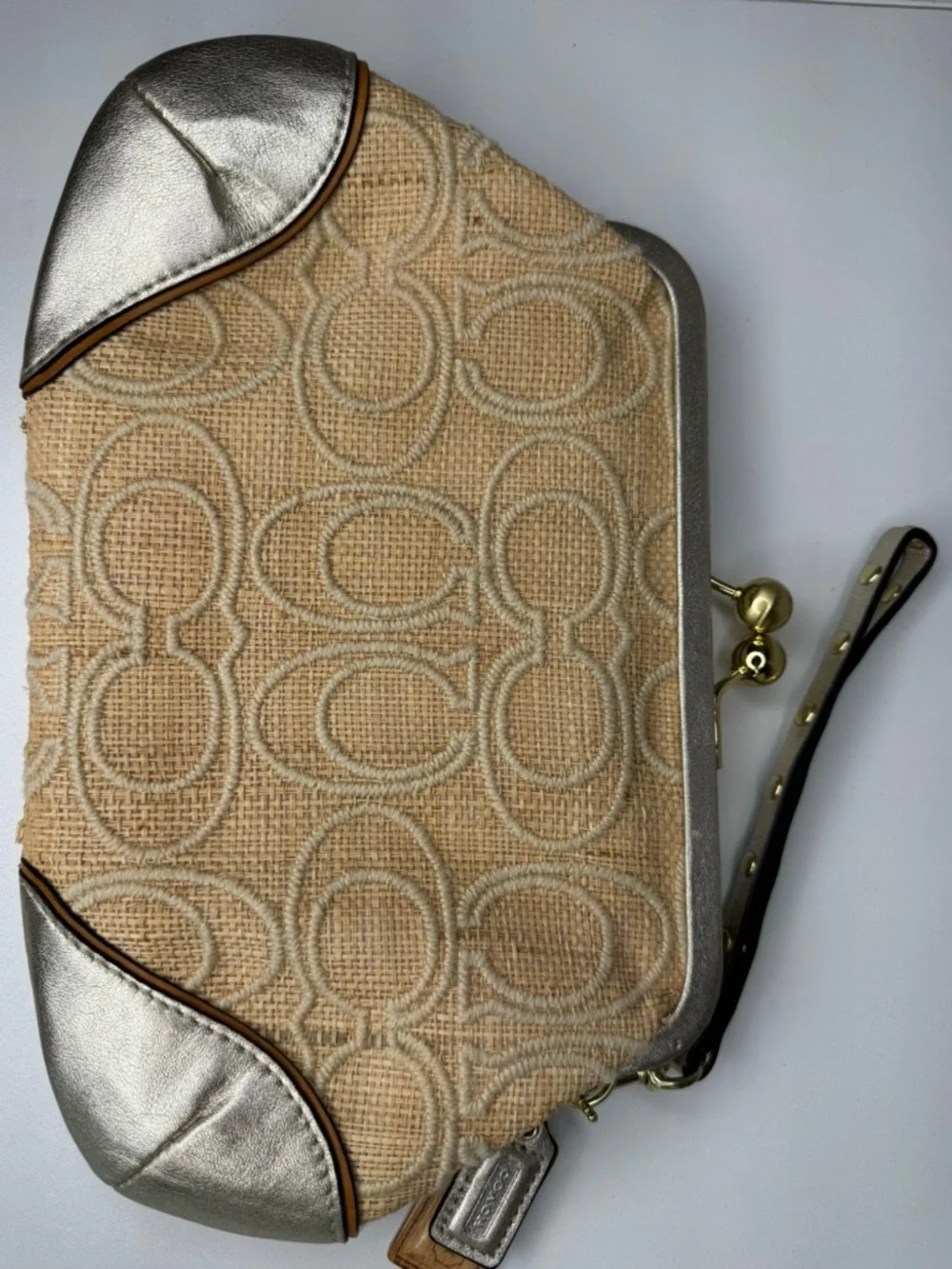Coach Y2K Straw Frame C Gold Clutch Wristlet  Kisslock Bag